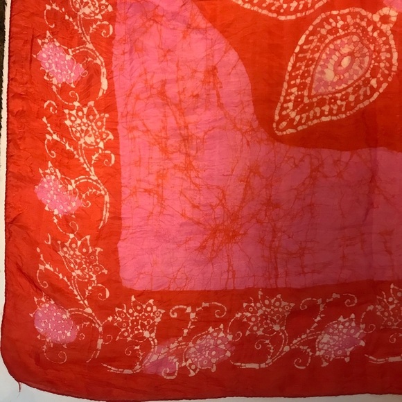 Vintage Tie Dye Silk Scarf Mandala Print Red&Pink - Picture 3 of 8